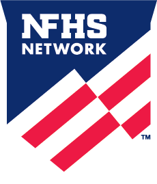 NFHS Network logo featuring white text on a blue background with red and white diagonal stripes.