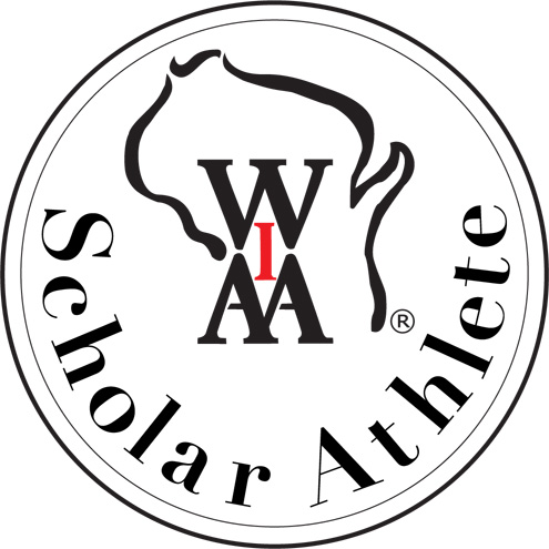 WIAA Scholar Athlete logo with the WIAA emblem inside a circular black-and-white seal.