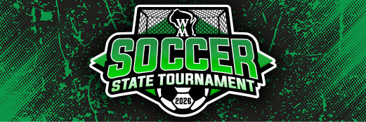 2026 WIAA Boys Soccer State Tournament Logo in green, white and black with a grunge background