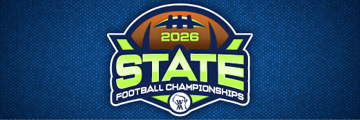 2026 WIAA State Football Championships Logo, navy blue and lime green