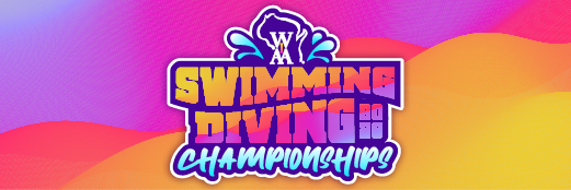 2026 WIAA State Girls Swimming & Diving Championships Logo, purple, yellow, pink, light blue