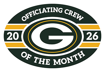 2026 Green Bay Packers Officiating Crew of the Month logo in green and gold