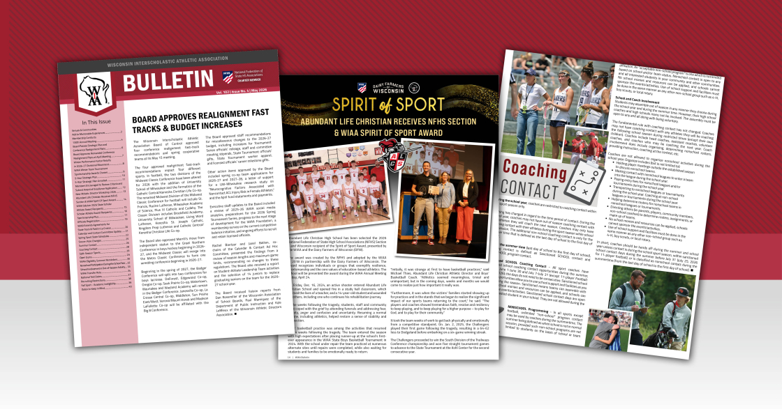 3 graphics displaying pages from Bulletin #4 2025-26