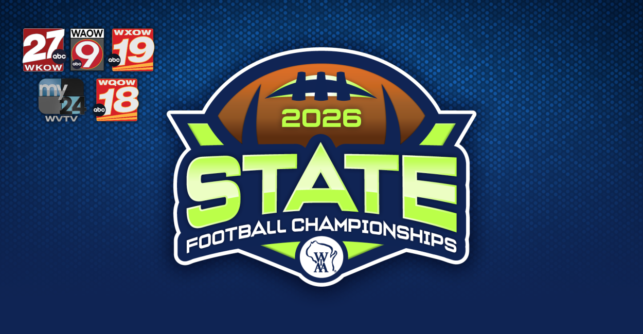 WIAA 2026 State Football Logo with State Tournament TV Network Logos